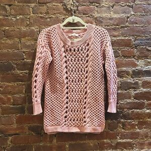 Vintage Rebecca Taylor Blush Open-Knit Cotton Cable  Crewneck Sweater Size S